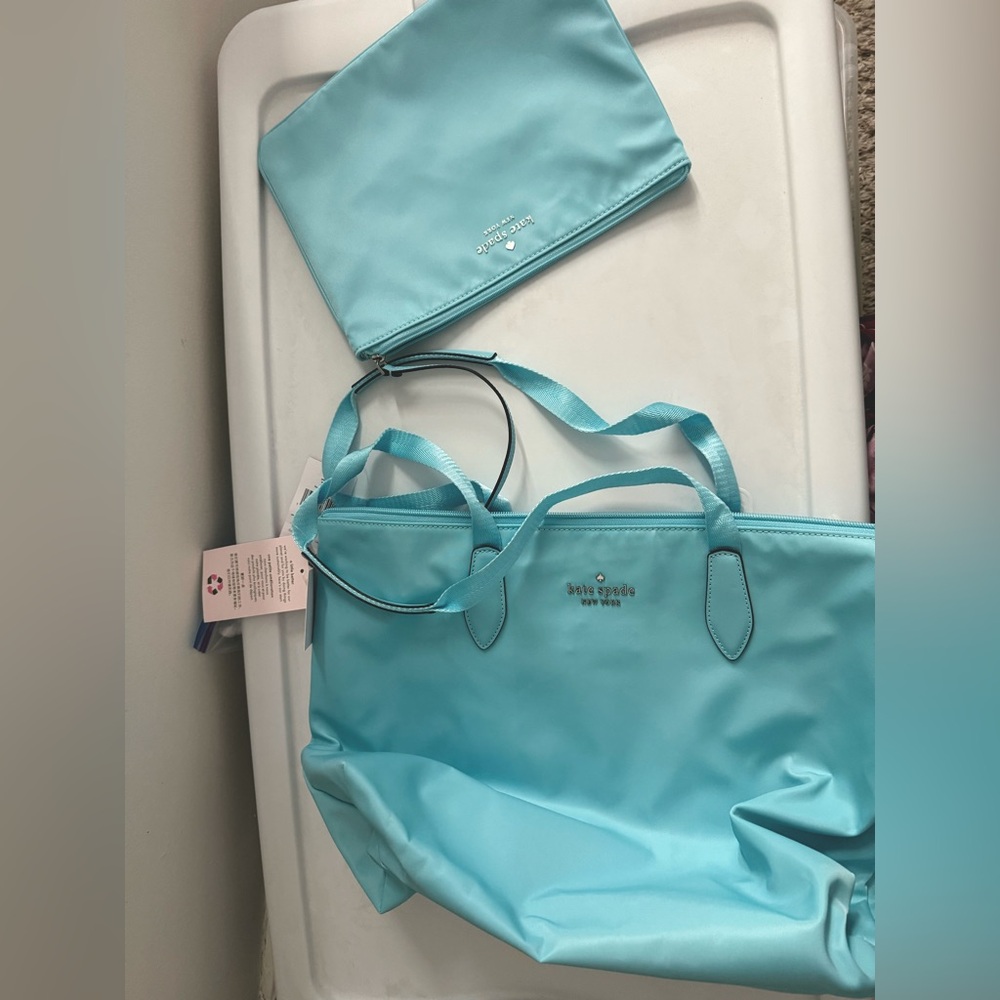 NWT Kate Spade Blue packable tote bag purse with small zip pouch